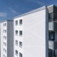Ein Bild aus der Luft der neuen Fassade des Hauses